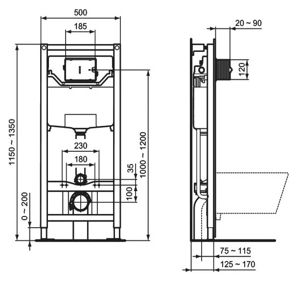 Инсталляция Ideal Standard Prosys Frame 120 M с унитазом Tesi T355101PT Rimless T355101, сиденье микролифт, панель смыва, комплект