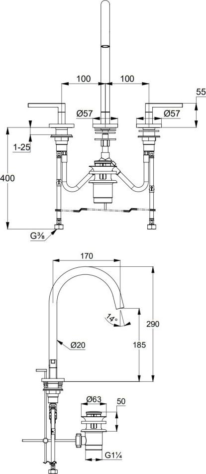 Смеситель для раковины Kludi Nova Fonte Puristic 201433915, черный матовый