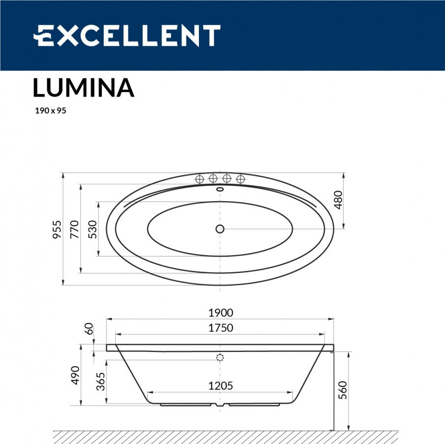 Акриловая ванна Excellent Lumina 190x95