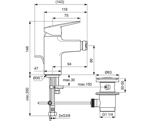 Смеситель для биде Ideal Standard Ceraplan BD248XG черный