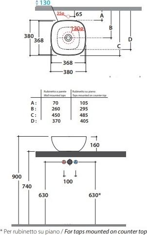 Раковина 38 см Globo T-Edge B6Q38.BI