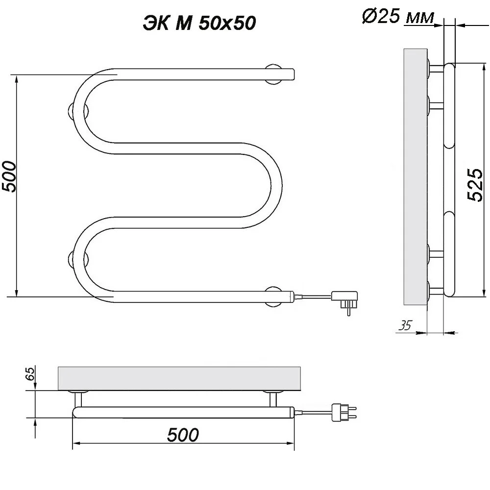 Полотенцесушитель электрический Ника Simple М 50/50 каб хром