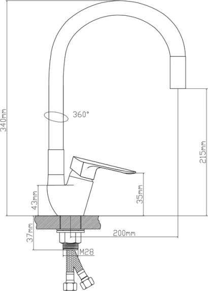 Смеситель для кухни BOOU B8274-10F-E307A, черный