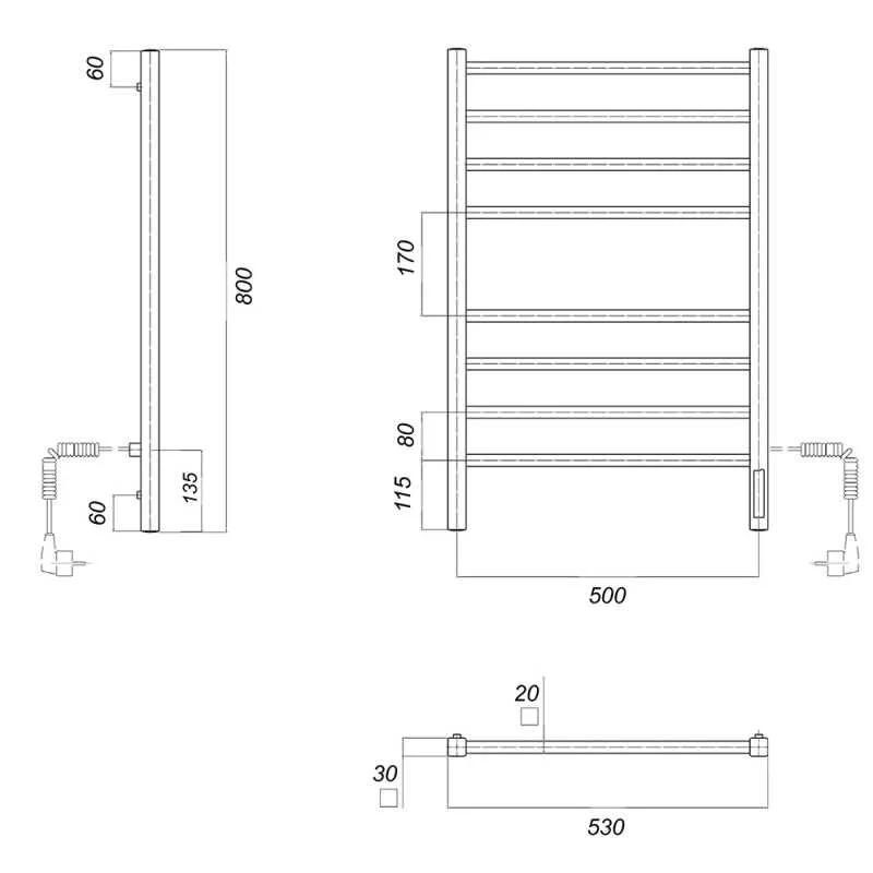 Полотенцесушитель электрический Domoterm Квадро Квадро П8 500x800 EK R хром