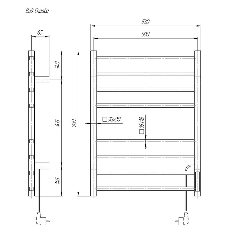 Полотенцесушитель электрический Domoterm Квадро DMT 109-S П8 50x70 TBOX EK R хром