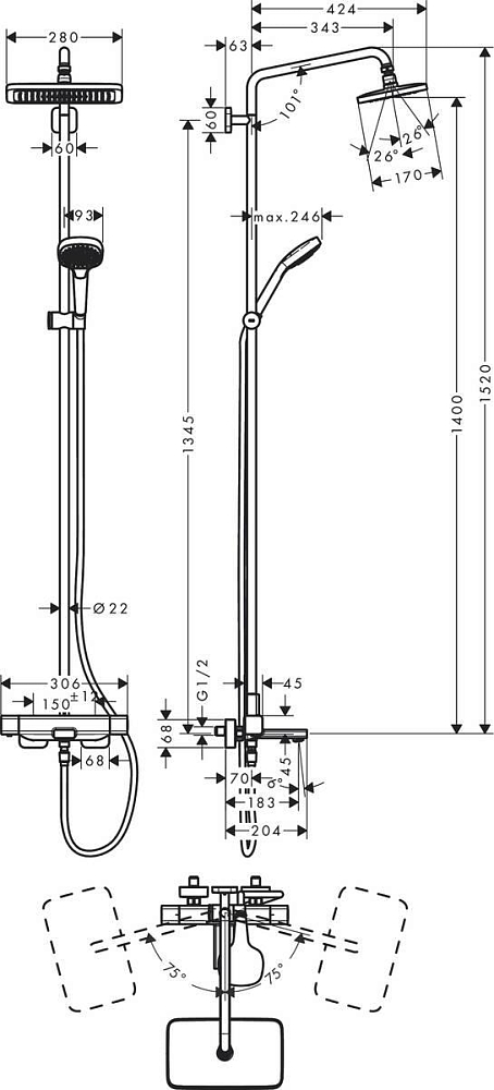 Душевая система Hansgrohe Croma E Showerpipe 27687000