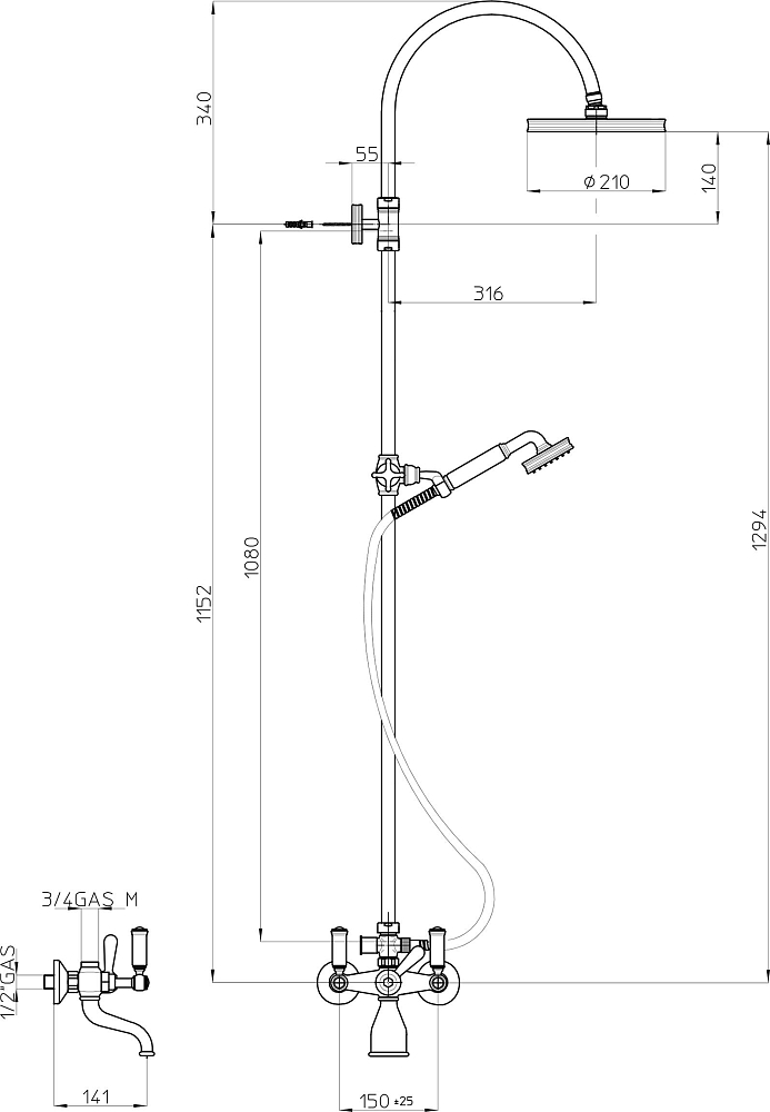 Душевая стойка Bossini Liberty L01203 CR