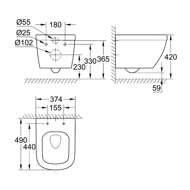 Инсталляция Grohe с безободковым унитазом Grohe Euro Ceramic, 39198000, сиденье микролифт, комплект