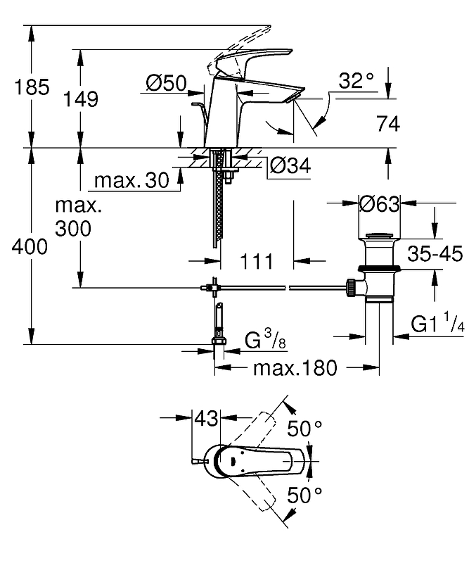 Смеситель для раковины Grohe Eurosmart 23965003 хром