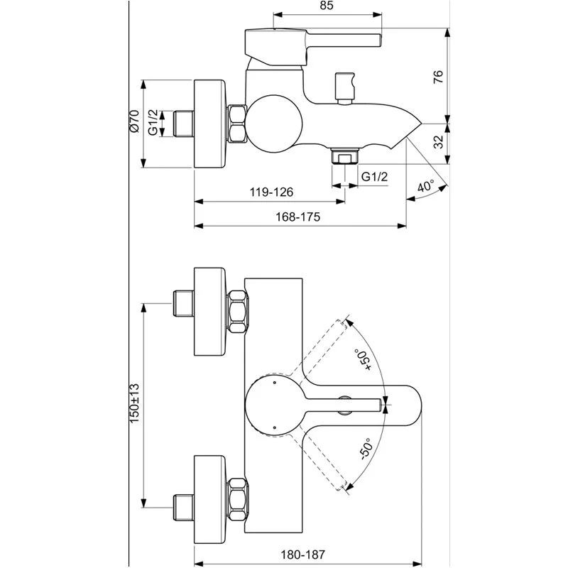 Смеситель для ванны с душем Ideal Standard Ceraline BC199XG черный