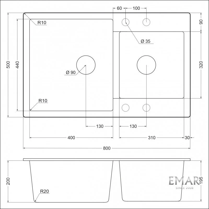 Кухонная мойка Emar Quartz EMQ-2800.Q Сардоникс бежевый