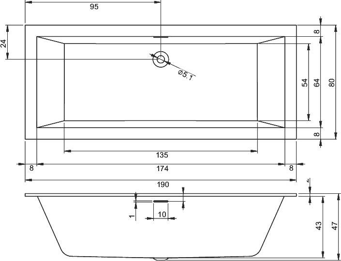 Акриловая ванна Riho Rething Cubic B108011005 R, 190x80