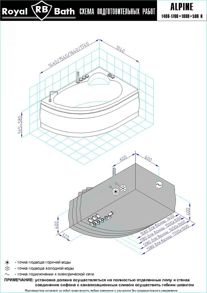 Акриловая ванна Royal Bath Alpine Standart 170х100 см RB819102ST-R с гидромассажем