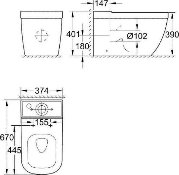 Унитаз-компакт Grohe Euro Ceramic 3933800H с бачком 39333000 подвод сбоку бачка