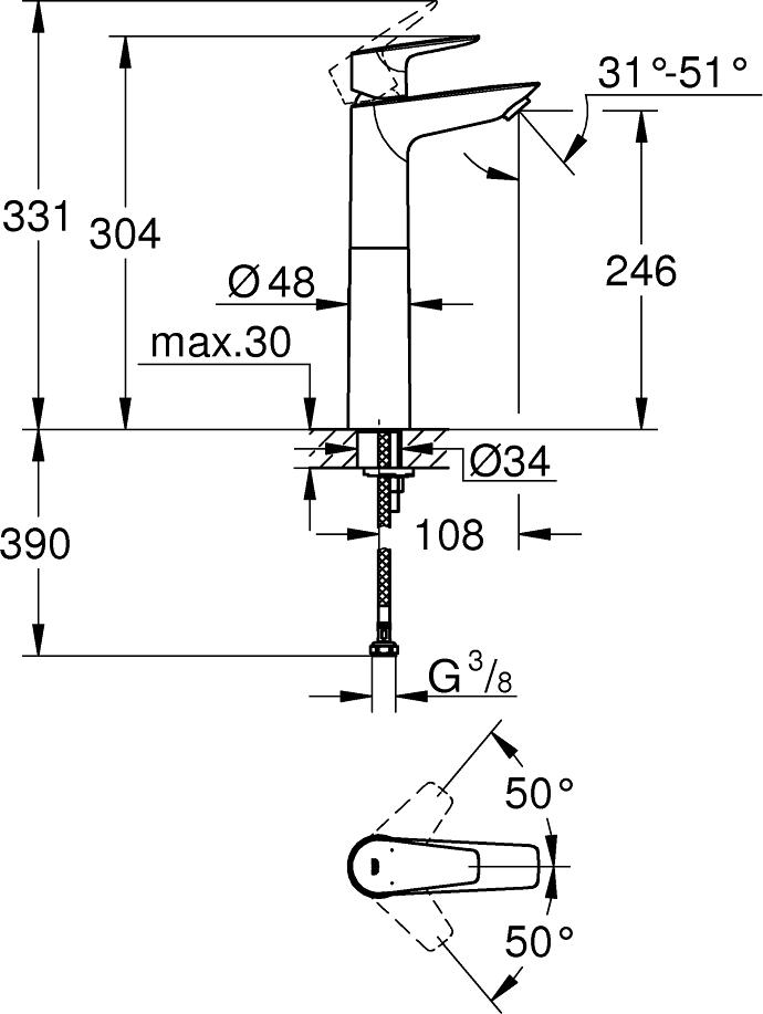 Смеситель для раковины Grohe BauEdge 23761001, хром