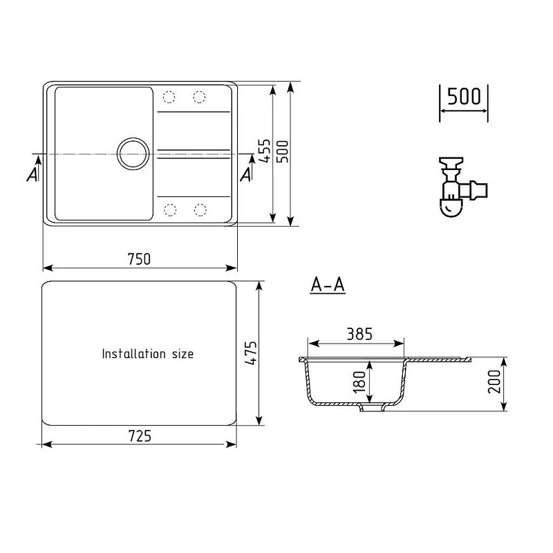 Кухонная мойка Ulgran Quartz Prima Prima 750-09 черный