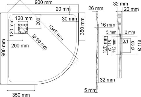 Поддон для душа Wasserkraft Leine 35T01 90 см