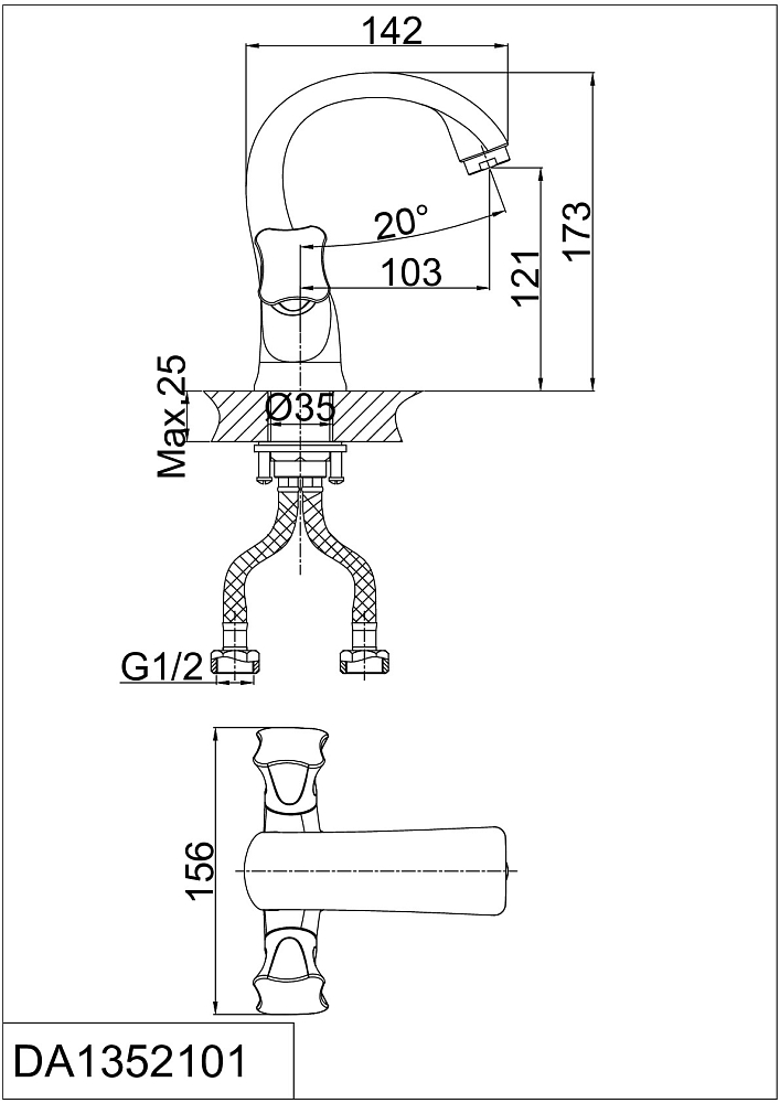 Смеситель для раковины D&K Hessen.Grimm DA1382101 хром