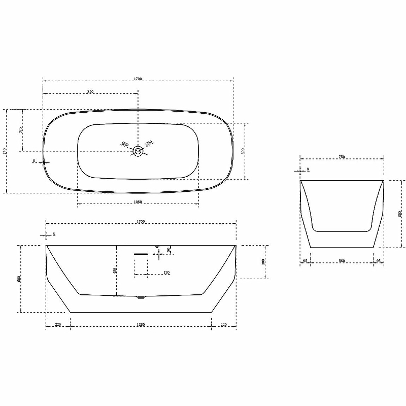 Акриловая ванна Vincea 170x80 VBT-630, белая