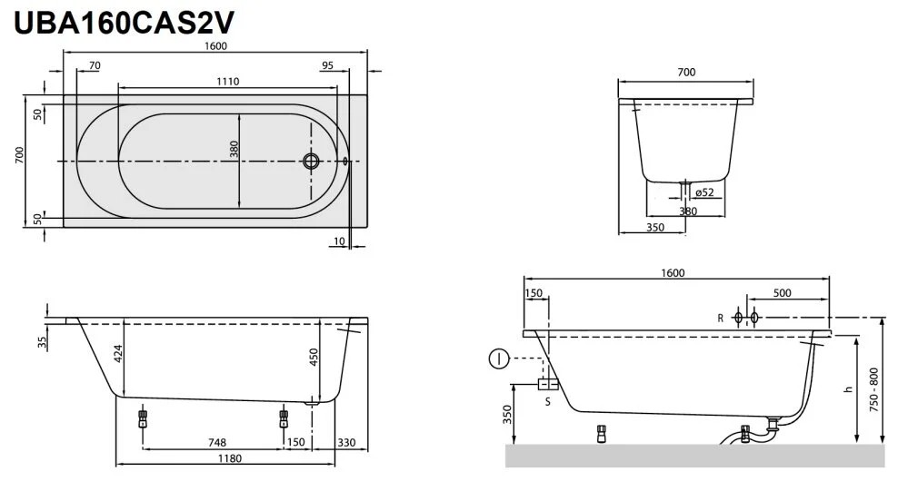 Акриловая ванна Villeroy & Boch O.Novo UBA160CAS2V-01 белый