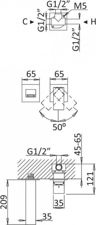 Смеситель для раковины Cezares PORTA-BLI2-NOP, чёрный