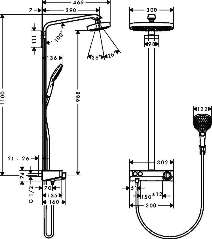 Душевая стойка Hansgrohe Raindance Select E 300 2jet 27126000 Showerpipe