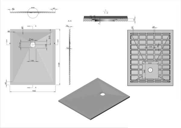 Душевой поддон Vincea VST-4SR9011A 110x90, антрацит