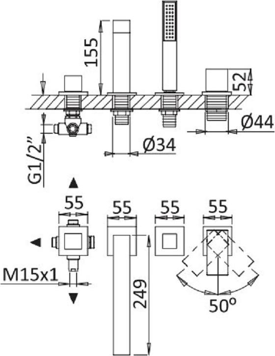 Смеситель на борт ванны Cezares PORTA-BVDM4-BIO, белый