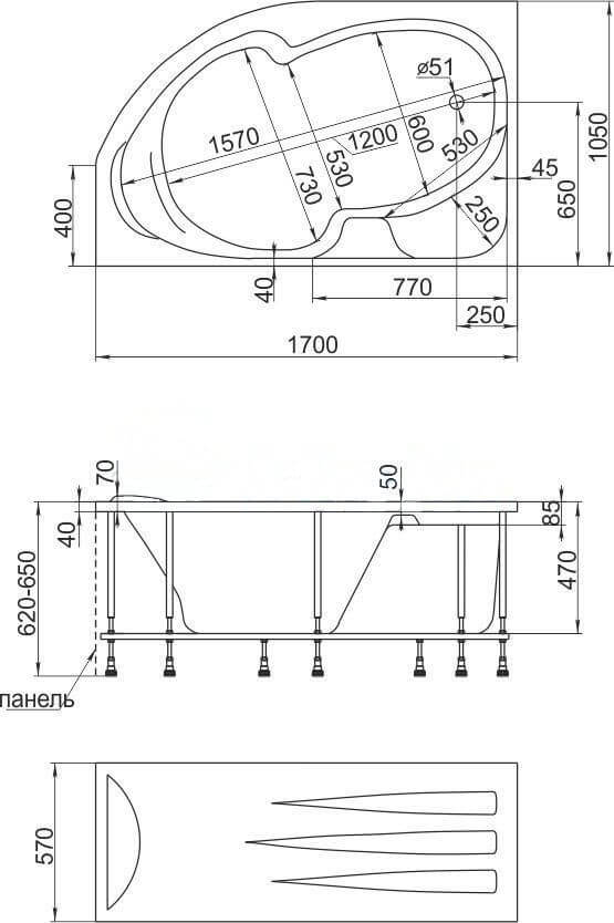 Акриловая ванна Creto Doris 170x105 см 14-170105R, правая, белый