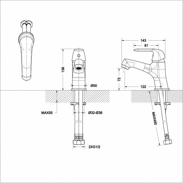 Смеситель для раковины Bravat Simple F1135193CP, хром