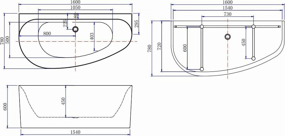 Акриловая ванна Allen Brau Priority 160x78 2.31005.20B/AM правая, белый глянец/антрацит