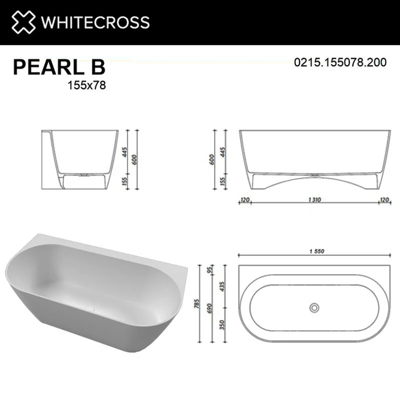 Ванна из искуственного камня Whitecross Pearl 0215.155078.200 белый