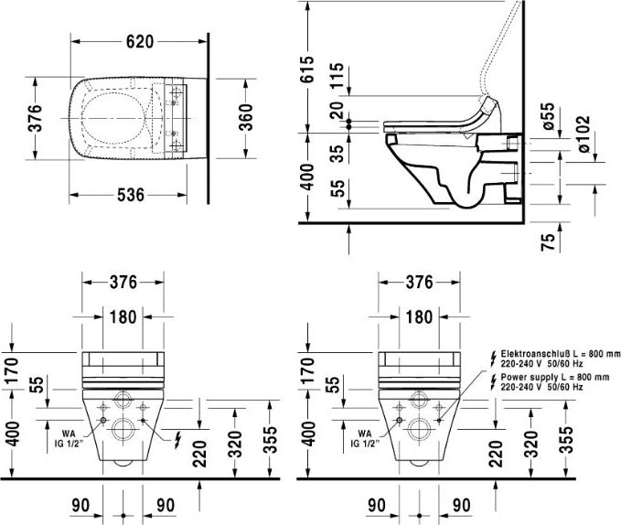 Подвесной унитаз Duravit DuraStyle для SensoWash 2537590000