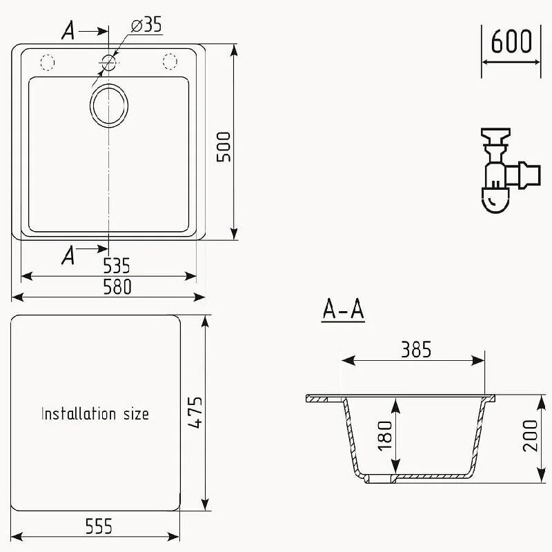 Кухонная мойка Ulgran Quartz Forte Forte 580-09 черный