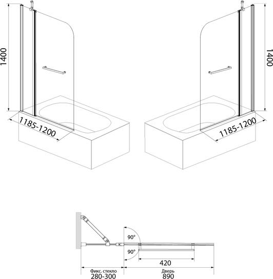 Шторка для ванной 120х140 см Iddis Ray RAY6CS2i90, стекло прозрачное/хром