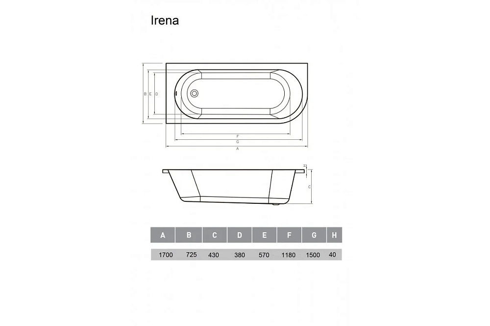 Акриловая ванна Vayer Irena 170х72 Гл000026131 белый