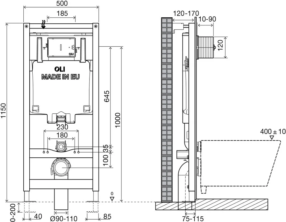 Инсталляция OLI 80 (0500/1150/0120) мм, мех. + Панель слива SLIM, хром глянец, OLI