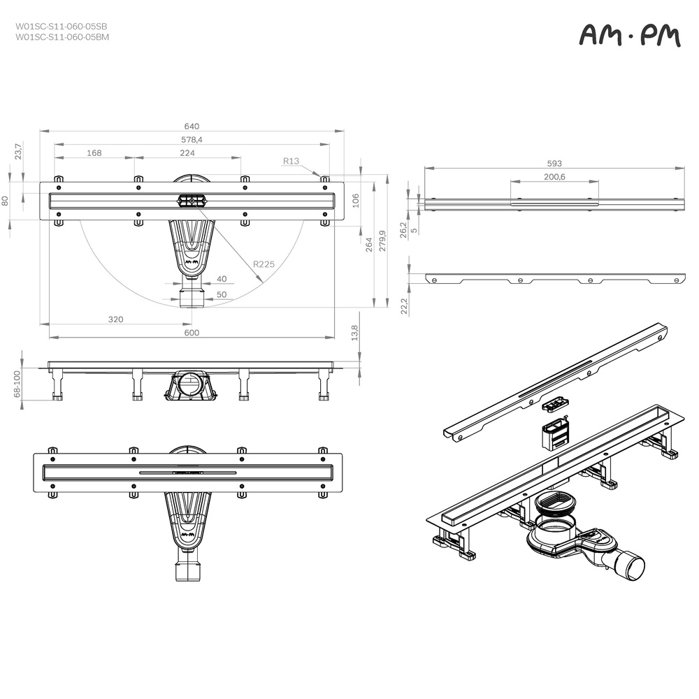 Душевой трап AM.PM MasterFlow 60 W01SC-S11-060-05BM черный