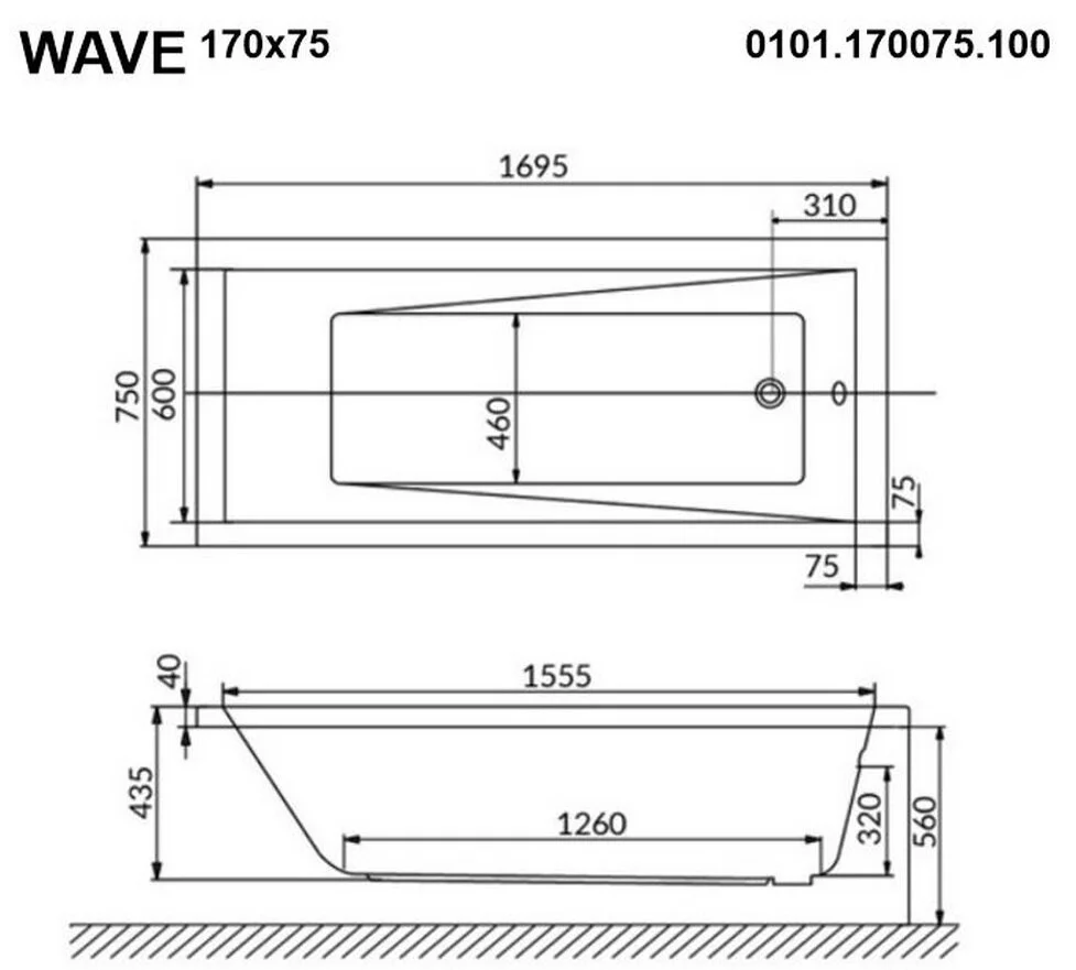 Акриловая ванна Whitecross Wave 0101.170075.100.NANO.GL золото, белый