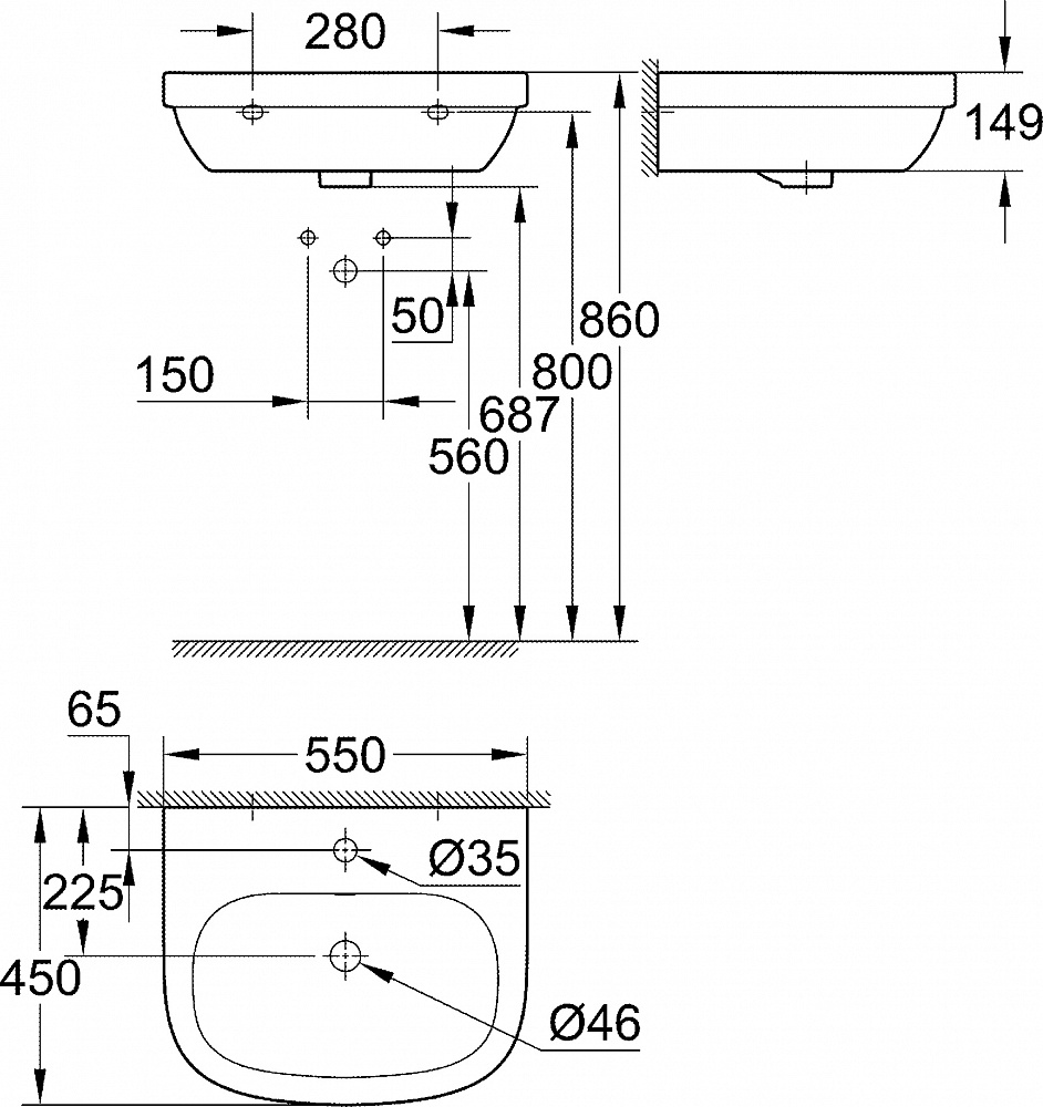 Раковина 55 см Grohe Euro Ceramic 39336000 55 см