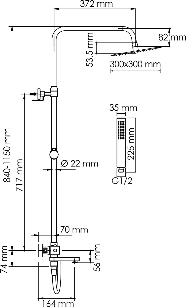 Душевая система Wasserkraft A199.118.103.087.CH Thermo, хром