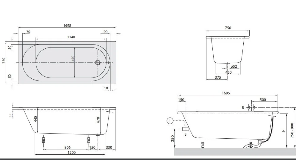 Акриловая ванна Villeroy & Boch O.Novo UBA170CAS2V-01+U99740000 белый