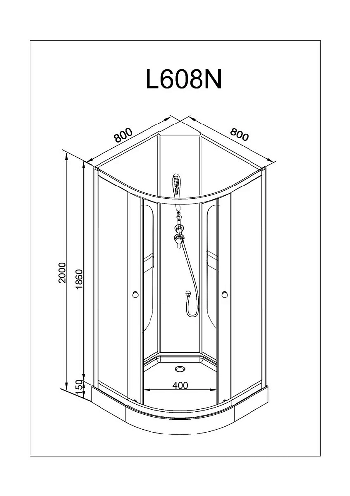 Душевая кабина Deto L L608NLED+GM