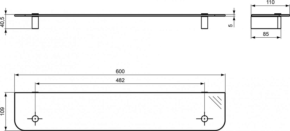 Стеклянная полочка 60 см Ideal Standard Connect N1394AA