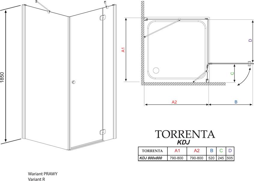 Душевой уголок Radaway Torrenta KDJ 80 стекло графит R