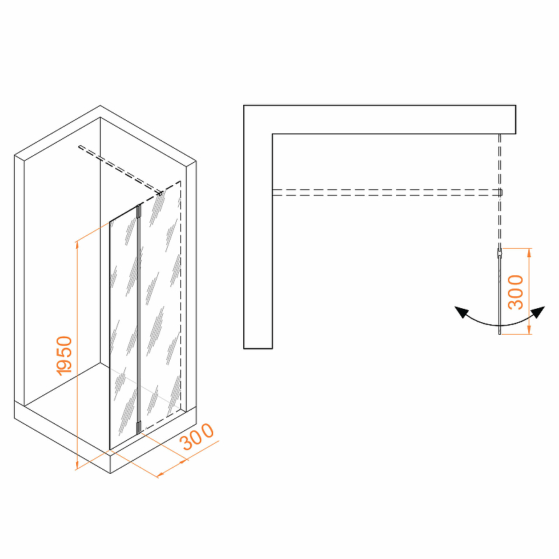 Душевая перегородка RGW Z-071B 352207103-14 профиль черный, стекло прозрачное