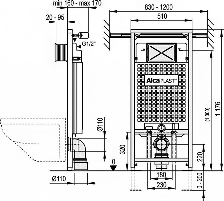 Инсталляция для унитаза AlcaPlast A102 Jadromodul A102/1200