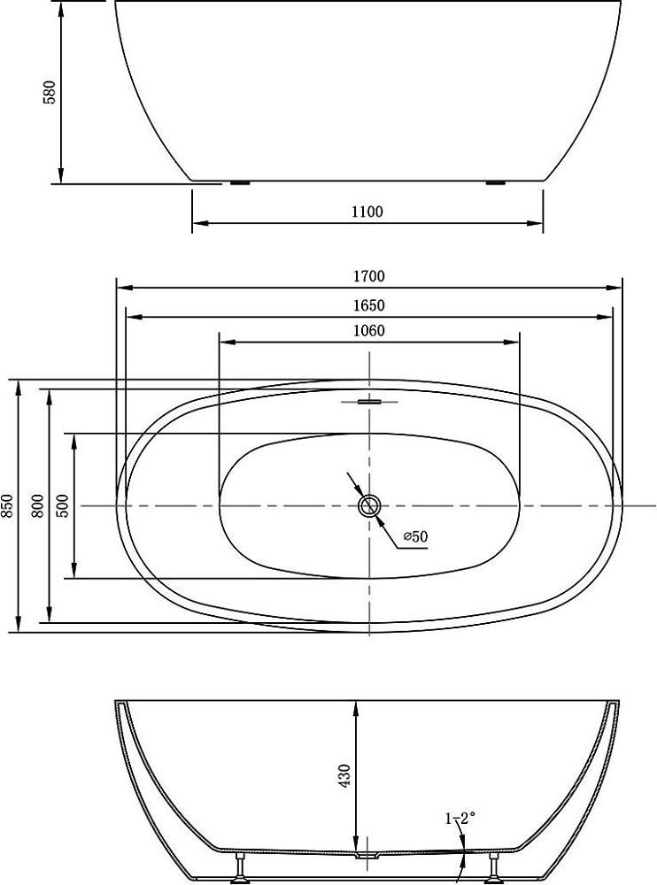 Акриловая ванна Vincea VBT-404-1700 белая