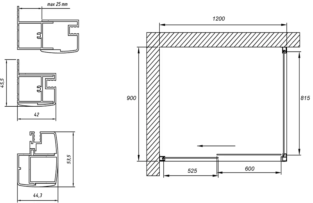 Душевой уголок Vegas Glass ZP+ZPV TUR NOVO 120*90 08 10 профиль хром, стекло сатин