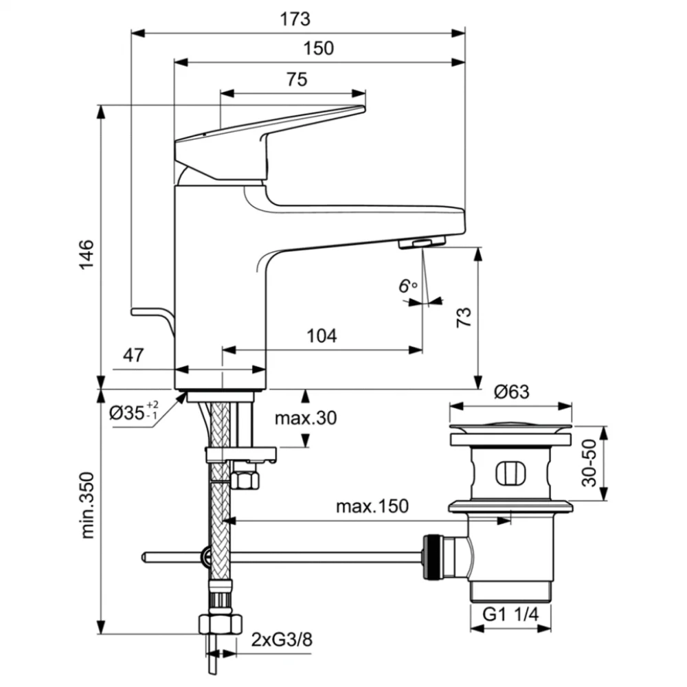 Смеситель для раковины Ideal Standard Ceraplan BD214XG черный